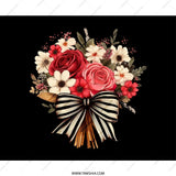 Floral Bouquet Mouse Pad, Elegant Roses Mousepad, Striped Bow Computer Mat, Flower Power Office Decor, Trendy Gift for Her Mouse Pad - Tawshia