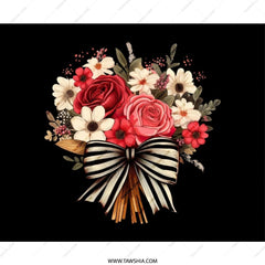 Floral Bouquet Mouse Pad, Elegant Roses Mousepad, Striped Bow Computer Mat, Flower Power Office Decor, Trendy Gift for Her Mouse Pad - Tawshia