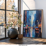 Rainy Cityscape Wall Art, Urban Canvas Print, City Street Scene Painting, Modern Wall Decor, Abstract City Art - Tawshia