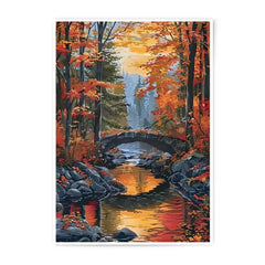 Autumn Forest Photographic Print, Stream and Bridge Art, Fall Foliage Landscape Photo, Nature Wall Decor, Rustic Home Art Print - Tawshia
