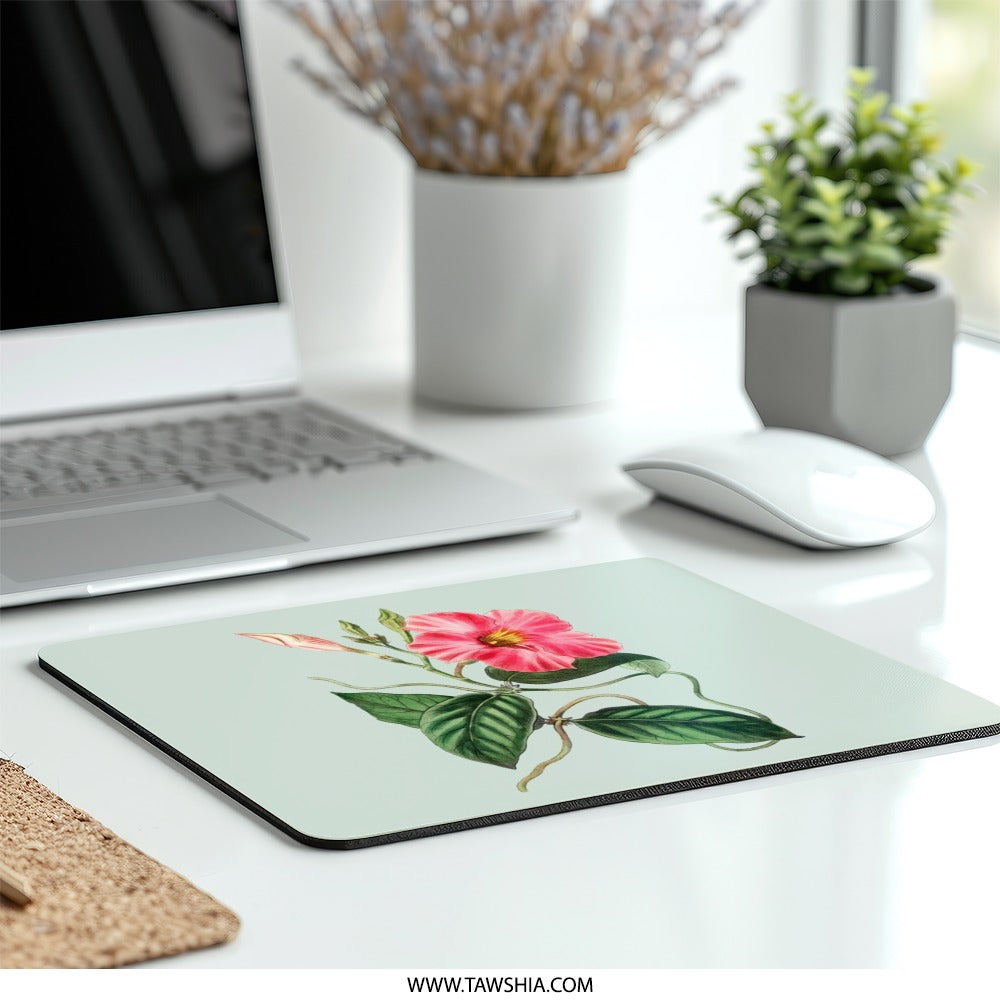 Pink Flower Mouse Pad, Floral Mousepad, Botanical Art Gift, Elegant Office Decor, Trendy Computer Accessory, Flower Illustration - Tawshia