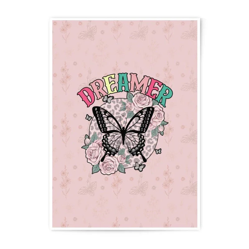 Dreamer Butterfly Photographic Prints, Floral Art Print, Wall Decor, Pastel Pink Print, Home Decor, Girly Room Decor, Aesthetic Art - Tawshia