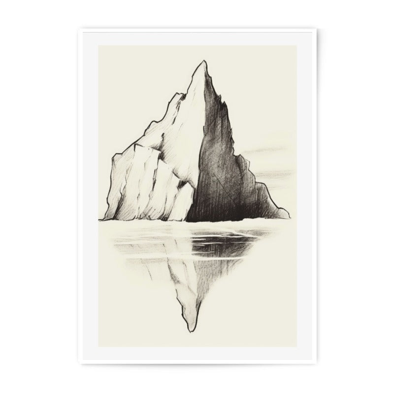 Mountain Reflection Photographic Print, Landscape Art, Nature Wall Decor, Minimalist Sketch, Graphite Drawing, Home Decor, Mountain Art - Tawshia