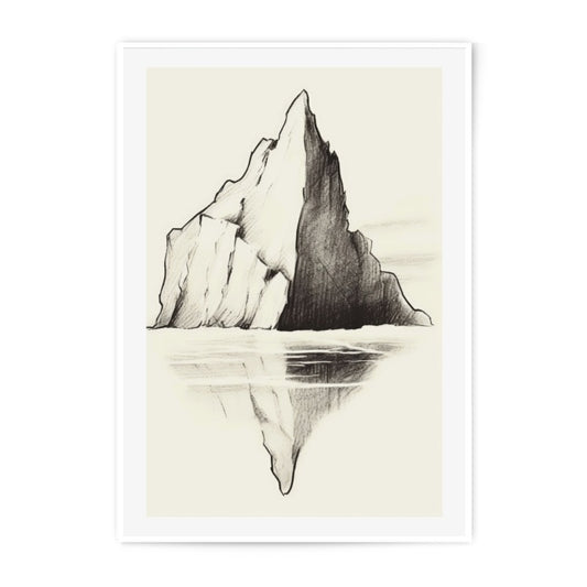 Mountain Reflection Photographic Print, Landscape Art, Nature Wall Decor, Minimalist Sketch, Graphite Drawing, Home Decor, Mountain Art - Tawshia