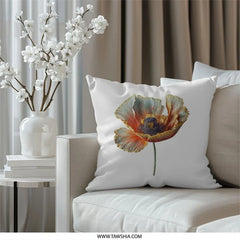 Orange Poppy Pillow, Floral Pillow, Botanical Pillow, Flower Pillow, Decorative Throw Pillow, Home Decor, Accent Pillow, Couch Pillow - Tawshia