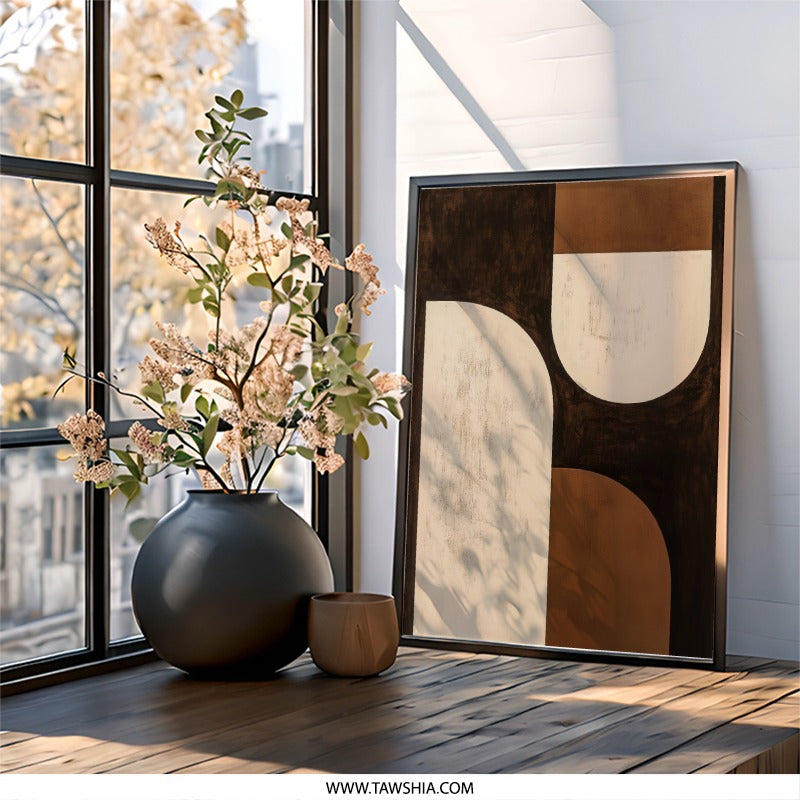 Abstract Geometric Wall Art, Modern Shapes Print, Beige Brown Artwork, Minimalist Home Decor, Contemporary Art Print - Tawshia