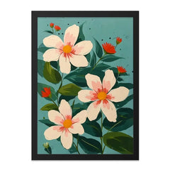 Floral Wall Art, Flower Painting Print, Botanical Wall Decor, Modern Art Print, White Petals, Red Flower Buds, Trendy Wall Art - Tawshia