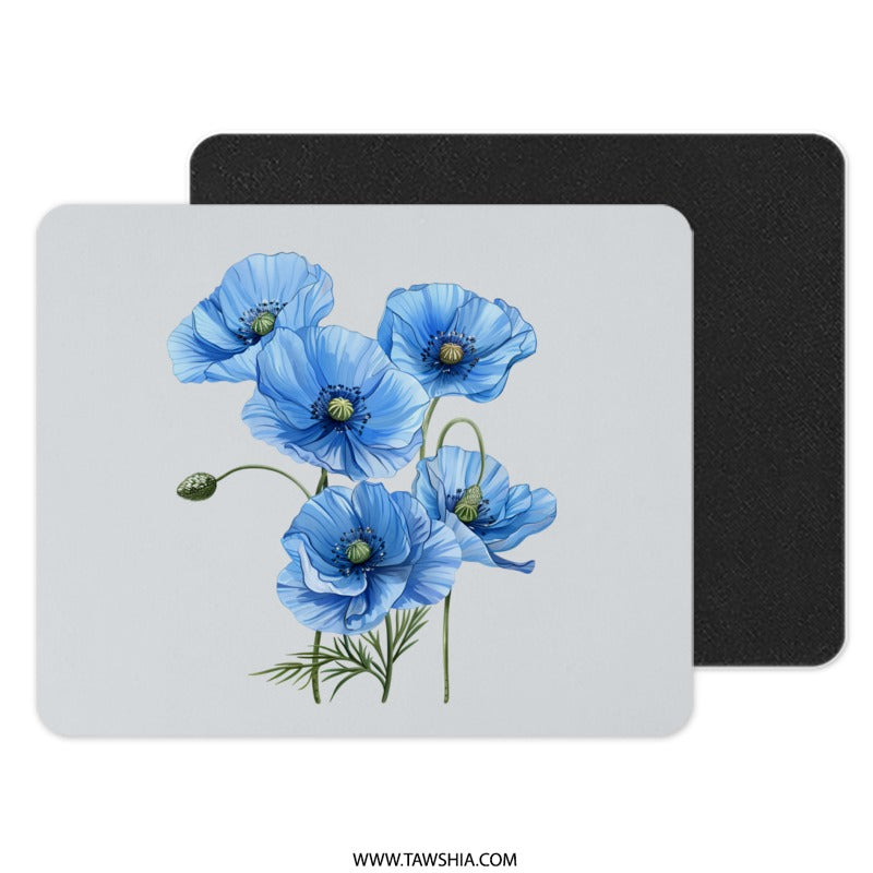 Blue Poppy Mouse Pad, Floral Computer Accessory, Botanical Desk Decor, Flower Mousepad, Gift for Her, Office Decor, Cute Desk Mat - Tawshia