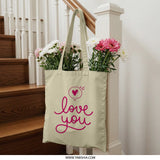 Love You Tote Bag, Heart Tote Bag, Valentine Gift, Gift for Her, Anniversary Gift, Romantic Tote Bag, Everyday Bag, Trendy Tote - Tawshia