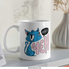 Meh Blue Cartoon Cat Coffee Mug product