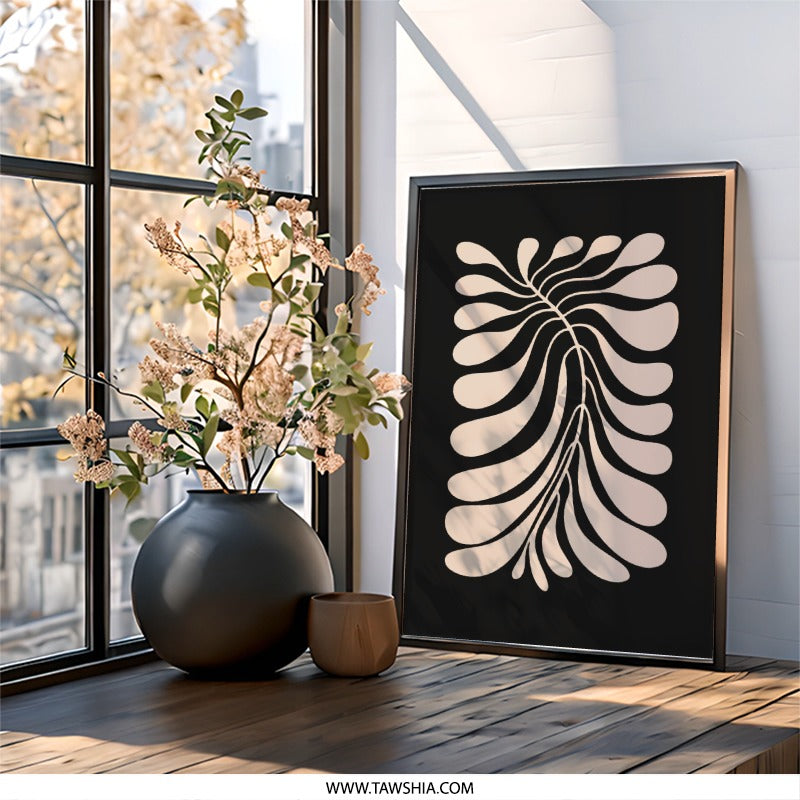 Minimalist Wall Art, Abstract Leaves Print, Beige and Black Botanical Art, Modern Home Decor, Nature Inspired Artwork, Gallery Wall Art - Tawshia