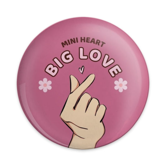 Mini Heart Big Love Pinback Button, K Pop Inspired Pin Badge, Trendy Aesthetic Gift, Love Hand Sign Cute Button - Tawshia