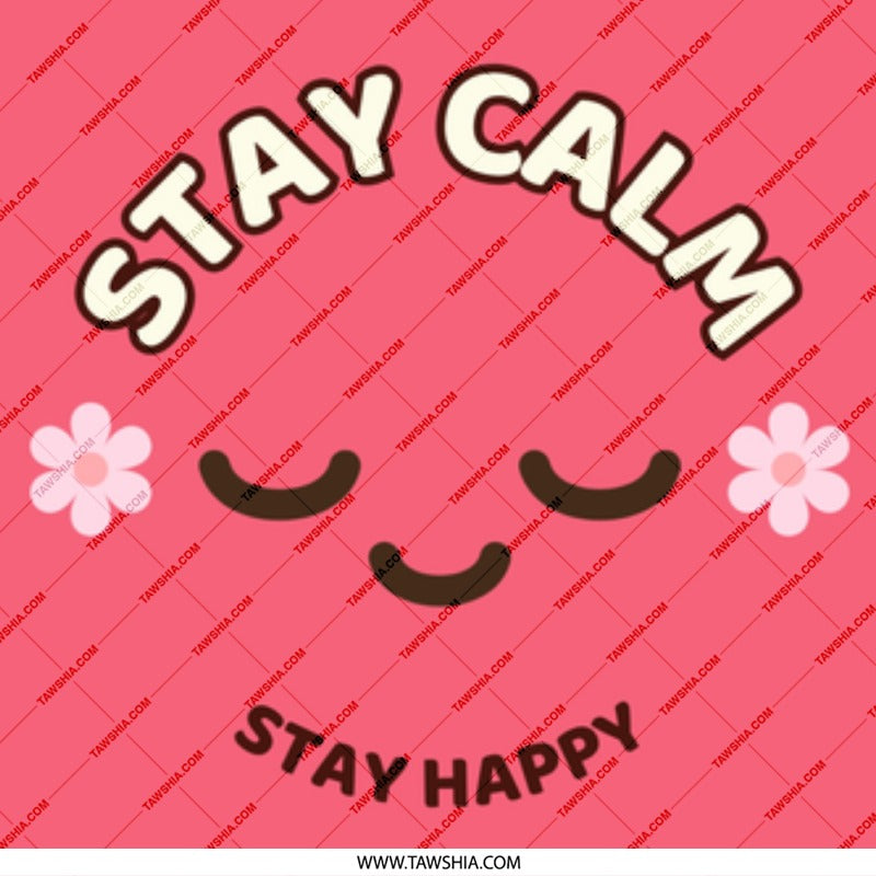 Stay Calm Stay Happy Mug, Cute Pink Kawaii Style, Positive Vibes Coffee Cup, Gift For Friend, Smiley Face Mug - Tawshia