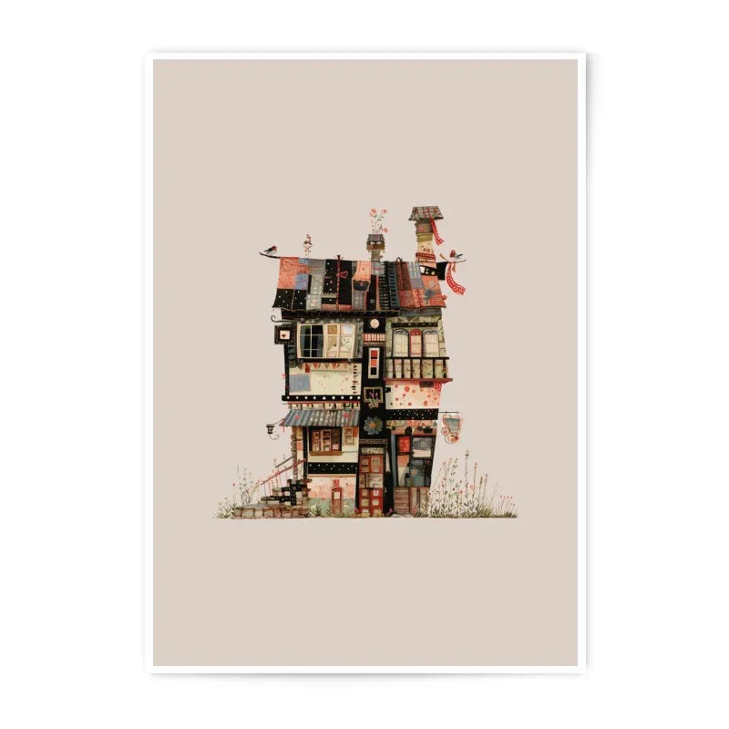 Quirky House Photographic Prints, Whimsical Home Art, Unique Architecture, Bird Art, Colorful Townhouse, Wall Decor, Gift Idea - Tawshia