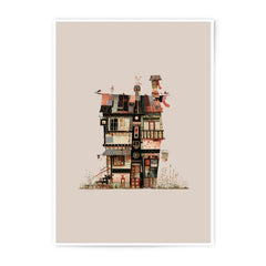 Quirky House Photographic Prints, Whimsical Home Art, Unique Architecture, Bird Art, Colorful Townhouse, Wall Decor, Gift Idea - Tawshia
