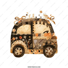 Floral Car Tote Bag, Cute Transportation Bag, Unique Design Tote, Everyday Carry Bag, Stylish Shopper Bag, Gift Idea, Artistic Tote Bag - Tawshia