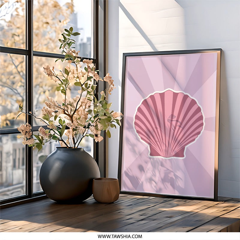 Pink Seashell Wall Art, Coastal Decor Print, Beach House Art, Ocean Theme Artwork, Modern Nautical Wall Decor, Shell Art Print, Summer Home - Tawshia