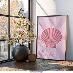 Pink Seashell Wall Art, Coastal Decor Print, Beach House Art, Ocean Theme Artwork, Modern Nautical Wall Decor, Shell Art Print, Summer Home - Tawshia