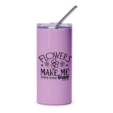 Floral Tumbler, Flowers Make Me Happy Tumbler, Gift for Her, Cute Flower Tumbler, Tumbler with Straw, Trendy Tumbler, Coffee Tumbler - Tawshia