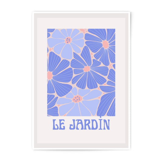 Le Jardin Photographic Print, Floral Wall Art, Blue Flower Garden Decor, Botanical Art Print, Retro Flower Art, Groovy Aesthetic Print - Tawshia