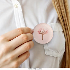 Pink Cherry Blossom Tree Pinback Button, Watercolor Art Style Badge, Cute Nature Gift, Accessories for Jackets, Bags - Tawshia