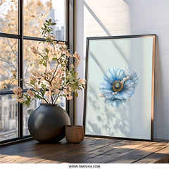 Blue Poppy Wall Art, Floral Pearl Decor, Botanical Print, Elegant Home Decor, Feminine Wall Hanging, Modern Art Print, Nature Inspired Art - Tawshia