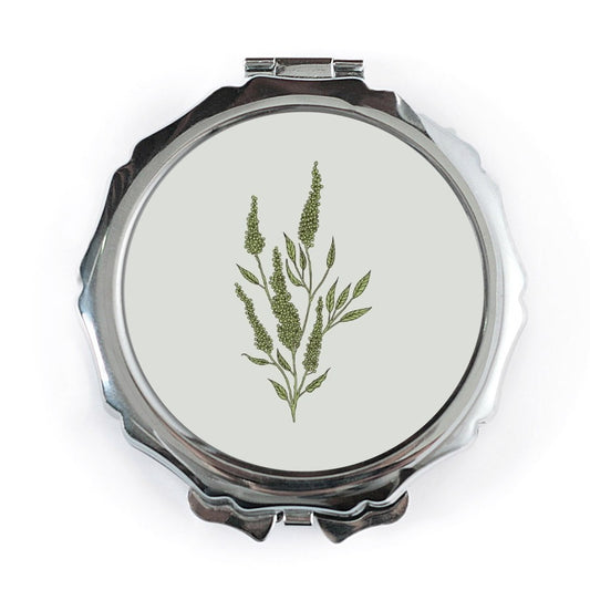 Botanical Pocket Mirror, Green Flowers Compact Mirror, Elegant Floral Mirror, Unique Makeup Mirror, Travel Mirror, Purse Mirror - Tawshia