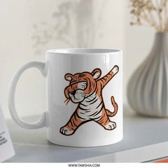 Playful Dabbing Tiger Design White Mug Product