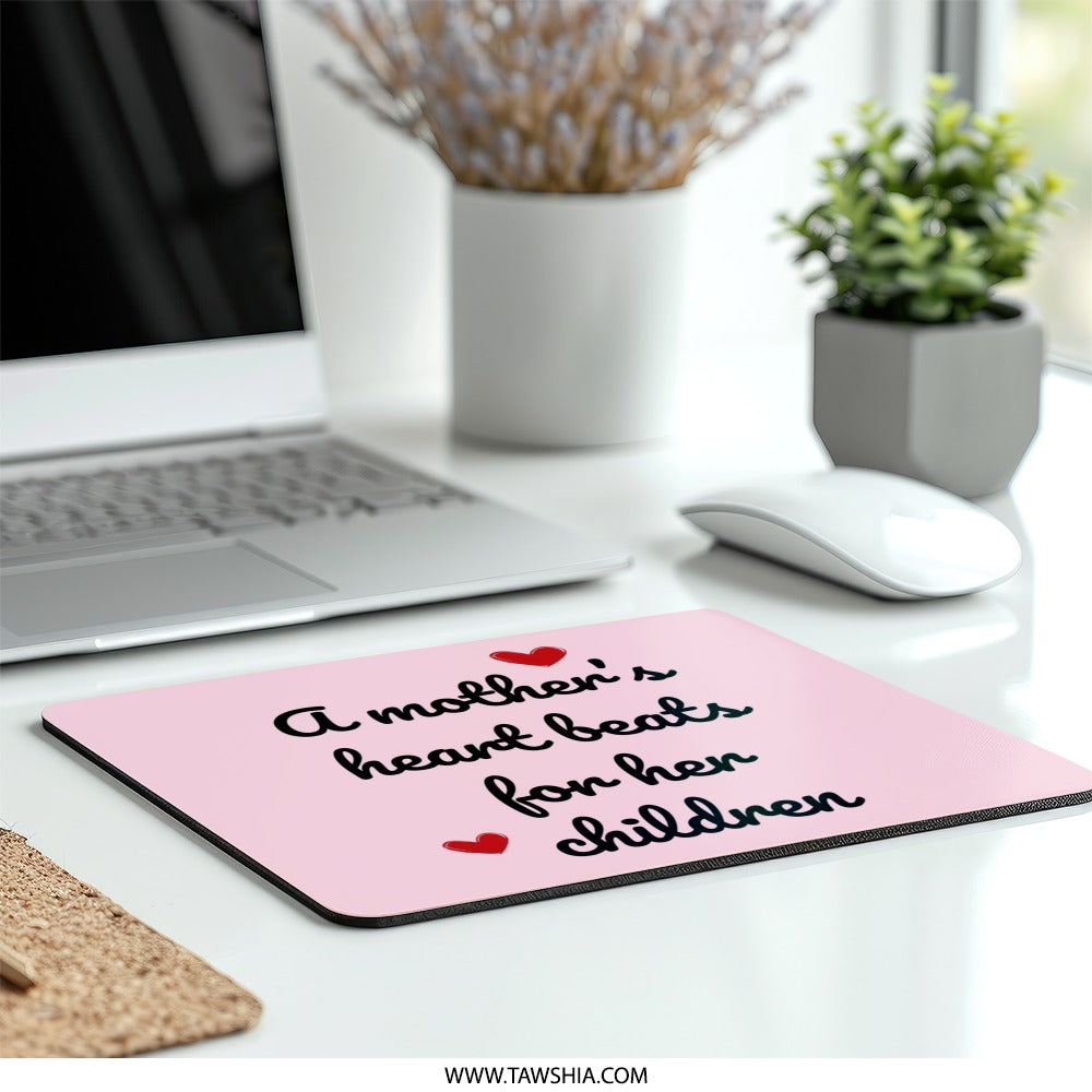 Mothers Heart Mouse Pad, Mothers Day Gift, Heart Beats For Children Mousepad, Mom Love, Office Decor, Gift For Her, Pink Mousepad - Tawshia