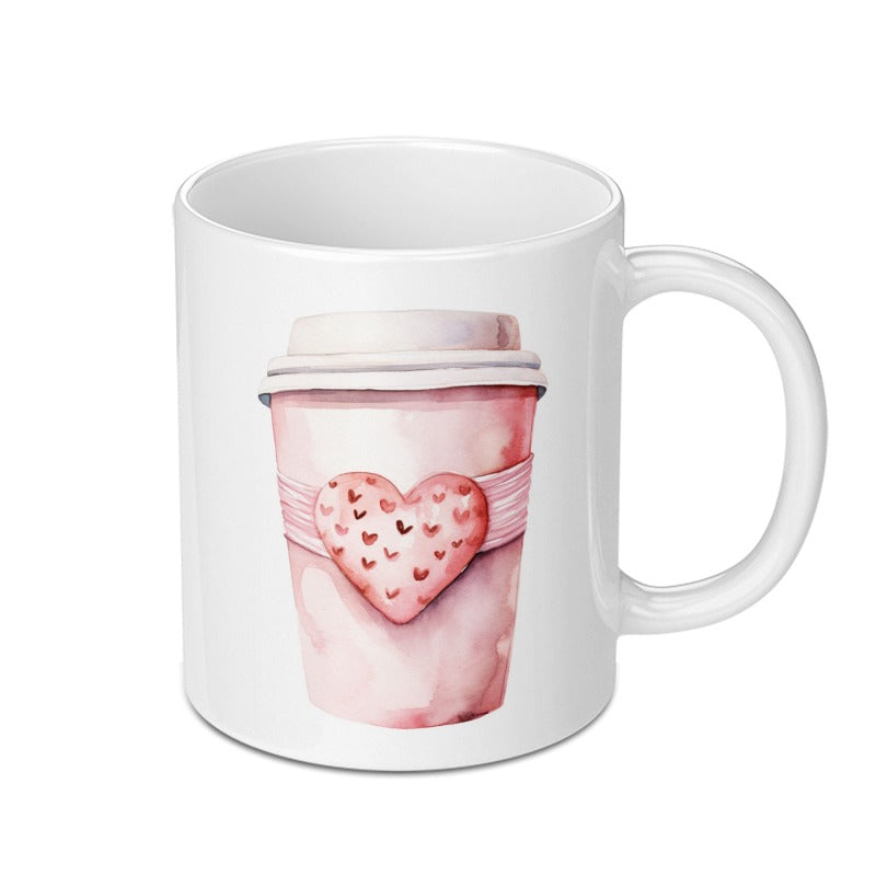 Watercolor Heart Mug, Valentines Mug, Coffee Lover Gift, Cute Mug, Love Mug, Unique Mug, Gift for Her, Romantic Gift, Mug for Boyfriend - Tawshia