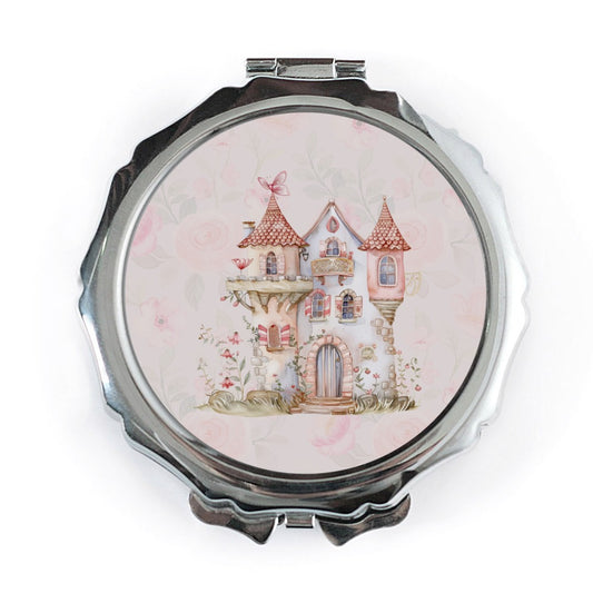 Fairy Tale Castle Mirror, Pink Floral Pocket Mirror, Cute Compact Mirror, Magical Gift for Her, Princess Mirror, Fantasy Home Decor - Tawshia