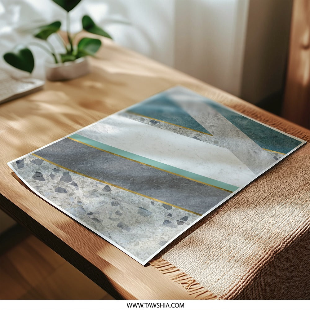 Abstract Geometric Photographic Print, Modern Art Home Decor, Teal Gray Gold Wall Art, Minimalist Print, Contemporary Design - Tawshia