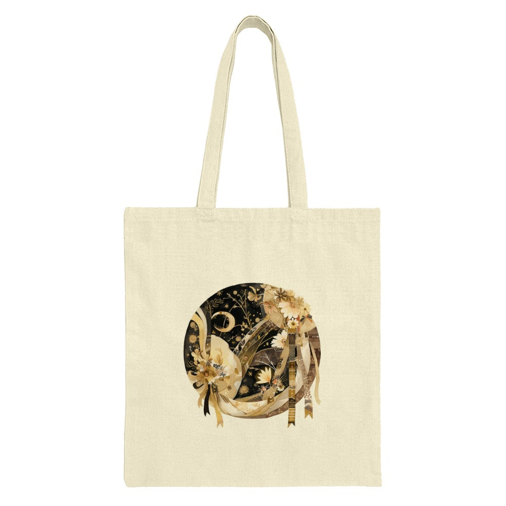 Yin Yang Moon Tote Bag, Floral Tote Bag, Celestial Bag, Aesthetic Tote Bag, Unique Design Bag, Stylish Shoulder Bag - Tawshia