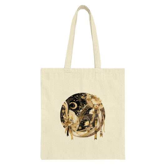 Yin Yang Moon Tote Bag, Floral Tote Bag, Celestial Bag, Aesthetic Tote Bag, Unique Design Bag, Stylish Shoulder Bag - Tawshia
