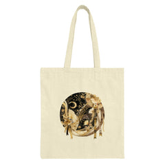 Yin Yang Moon Tote Bag, Floral Tote Bag, Celestial Bag, Aesthetic Tote Bag, Unique Design Bag, Stylish Shoulder Bag - Tawshia