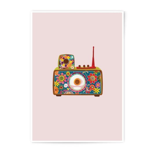 Floral Radio Photographic Prints, Retro Art Print, Colorful Radio Decor, Home Decor, Vintage Radio Print, Quirky Wall Art (134 characters) - Tawshia