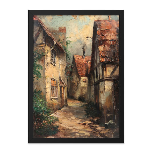Old Town Wall Art, Vintage Houses Painting, European Village Print, Rustic Home Decor, Historical Architecture Artwork, Cozy Street Scene - Tawshia
