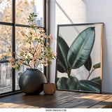 Rubber Plant Wall Art, Ficus Elastica Print, Botanical Home Decor, Modern Nature Wall Decor, Large Leaf Photography, Minimalist Art - Tawshia