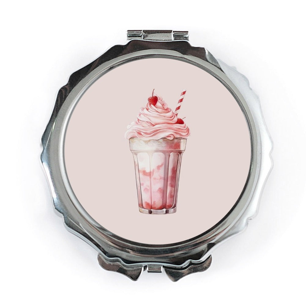 Strawberry Milkshake Pocket Mirror, Cute Foodie Gift, Sweet Treat, Kawaii Style, Travel Mirror, Makeup Mirror, Dessert Lover Gift - Tawshia