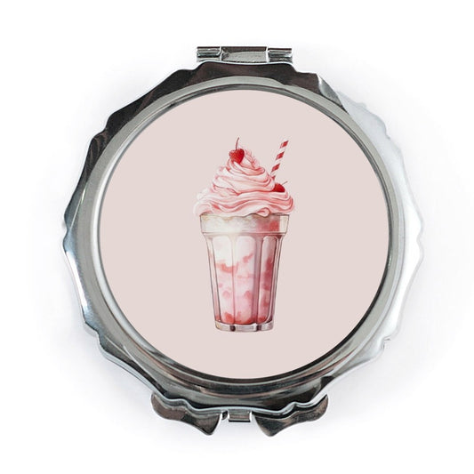Strawberry Milkshake Pocket Mirror, Cute Foodie Gift, Sweet Treat, Kawaii Style, Travel Mirror, Makeup Mirror, Dessert Lover Gift - Tawshia