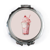 Strawberry Milkshake Pocket Mirror, Cute Foodie Gift, Sweet Treat, Kawaii Style, Travel Mirror, Makeup Mirror, Dessert Lover Gift - Tawshia