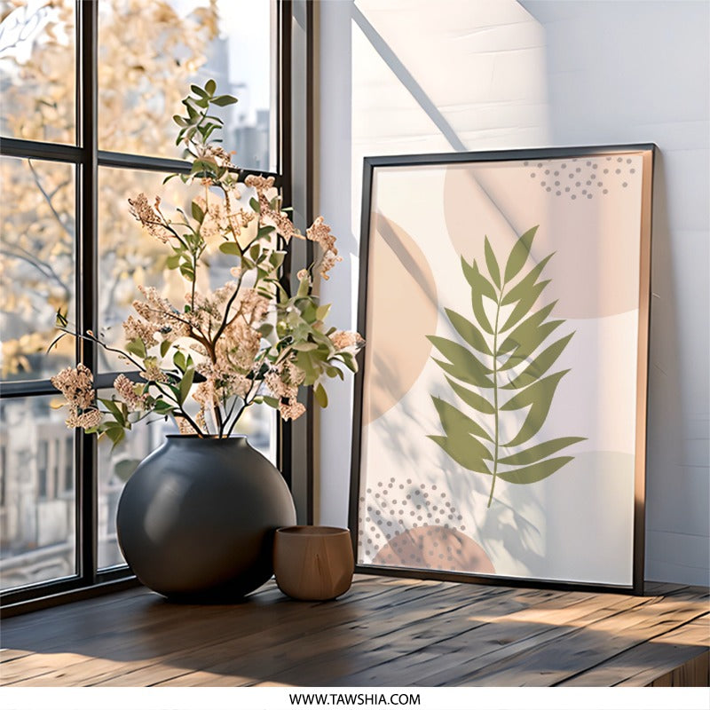 Minimalist Fern Wall Art, Abstract Botanical Print, Modern Boho Decor, Neutral Tone Art, Trendy Home Decor, Nature Inspired Art - Tawshia