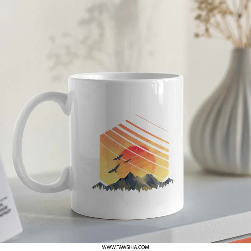 Sunset Mountain Scene With Birds Mug product