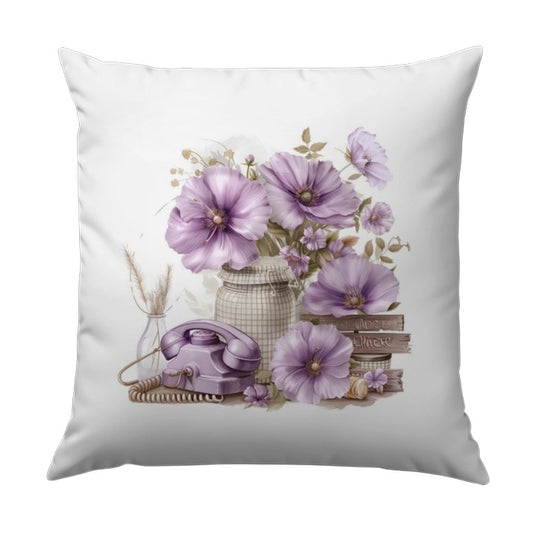 Purple Floral Pillow, Vintage Telephone Decor, Elegant Flower Throw Pillow, Cottagecore Cushion, Home Decor Pillow, Floral Accent Pillow - Tawshia