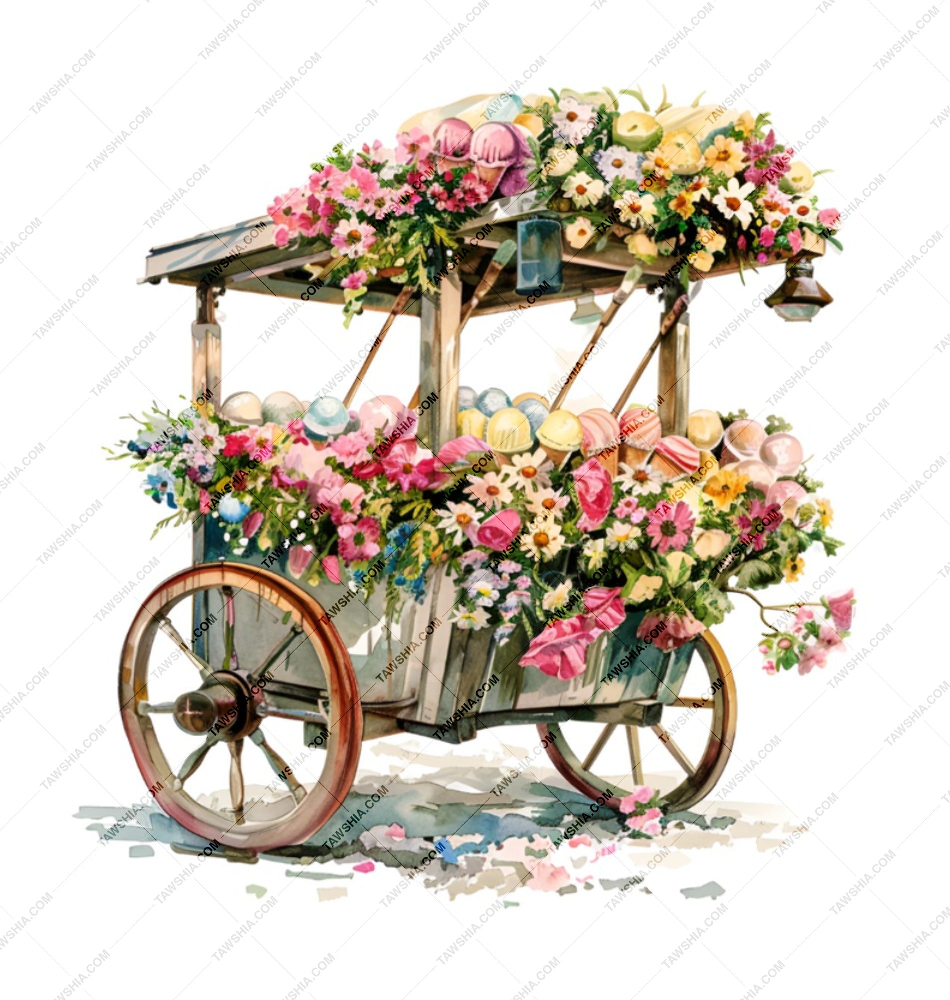 Floral Ice Cream Cart Mug, Watercolor Flower Cart Coffee Mug, Cute Food Cart Mug, Unique Flower Bouquet Mug, Whimsical Coffee Cup, Gift Mug - Tawshia