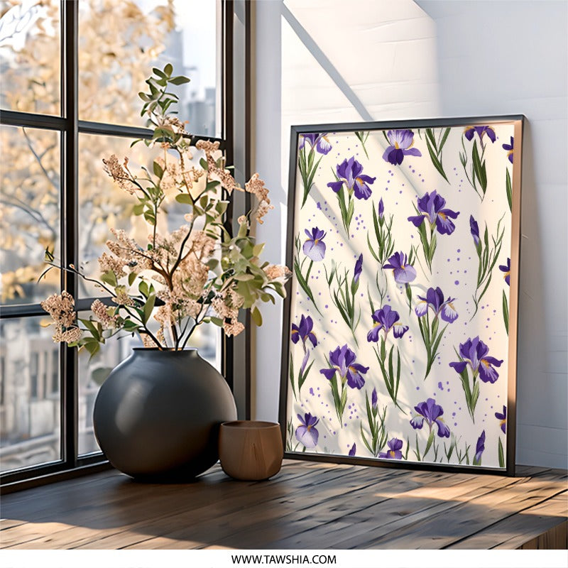 Purple Iris Wall Art, Floral Botanical Print, Elegant Home Decor, Flower Artwork, Nature Inspired Wall Decor - Tawshia