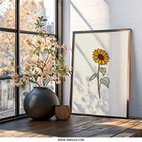 Sunflower Wall Art, Floral Print, Botanical Decor, Minimalist Art, Home Decor, Trending Wall Art - Tawshia