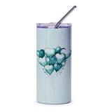 Heart Balloons Tumbler, Blue Teal Valentine's Day Gift, Love Tumbler, Cute Tumbler, Stainless Steel Insulated Tumbler, Custom Design Tumbler - Tawshia
