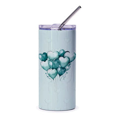 Heart Balloons Tumbler, Blue Teal Valentine's Day Gift, Love Tumbler, Cute Tumbler, Stainless Steel Insulated Tumbler, Custom Design Tumbler - Tawshia