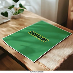 Restart Photographic Prints, Motivational Wall Art, Green Background, Simple Design, Unique Gift Idea, Office Decor, Home Improvement - Tawshia